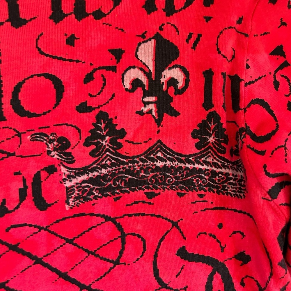 SALE VTG Glima Red Crest Graphic Top 3/4 Sleeve VNeck 100% Cotton Made in USA XL - Picture 9 of 9